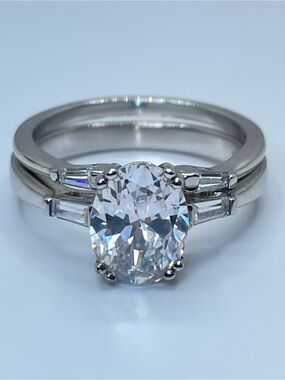 Sterling Silver CZ Double Band Engagement Style Ring Size 7 New